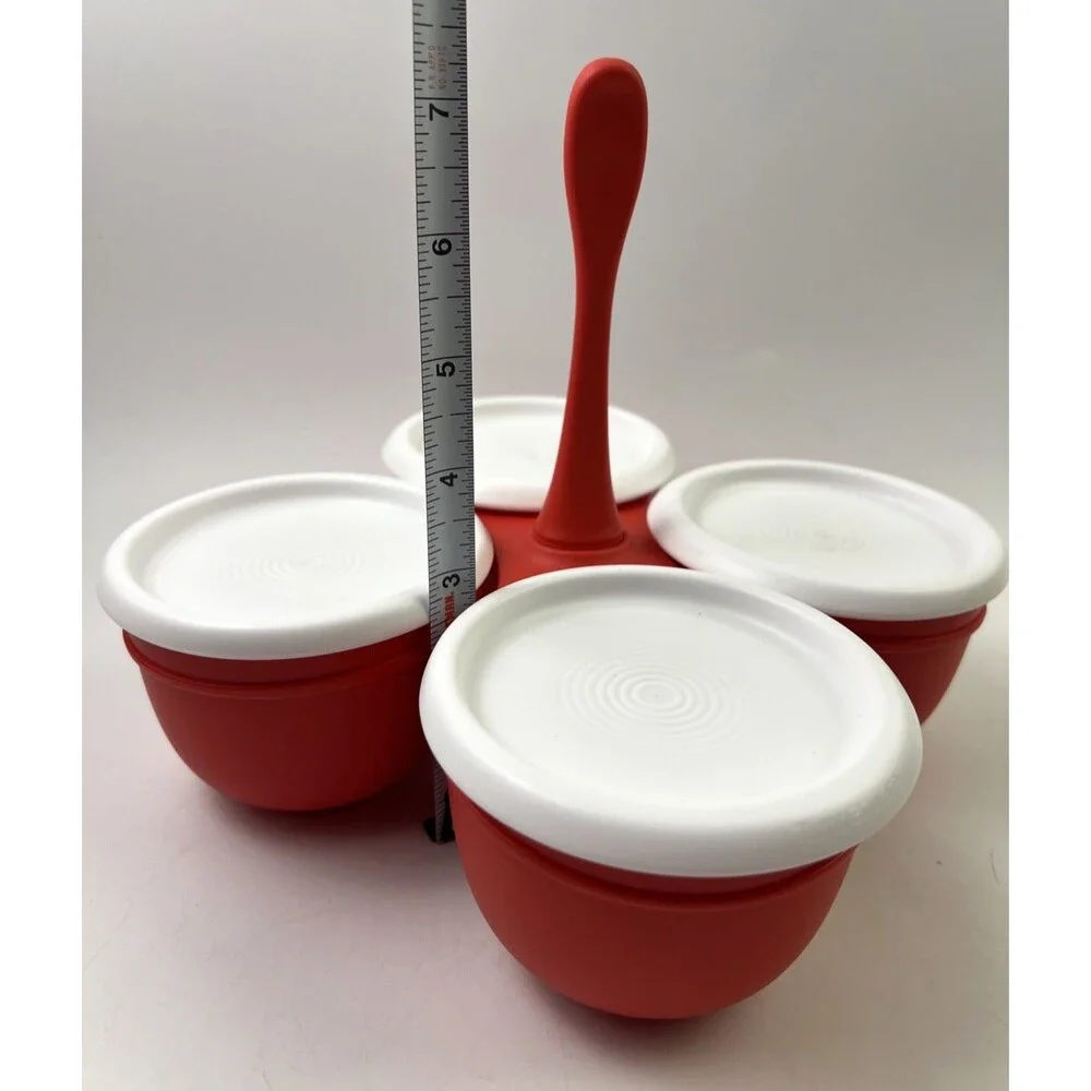 Tupperware Blossom Table Condiment Server Red With White Lids - Complete